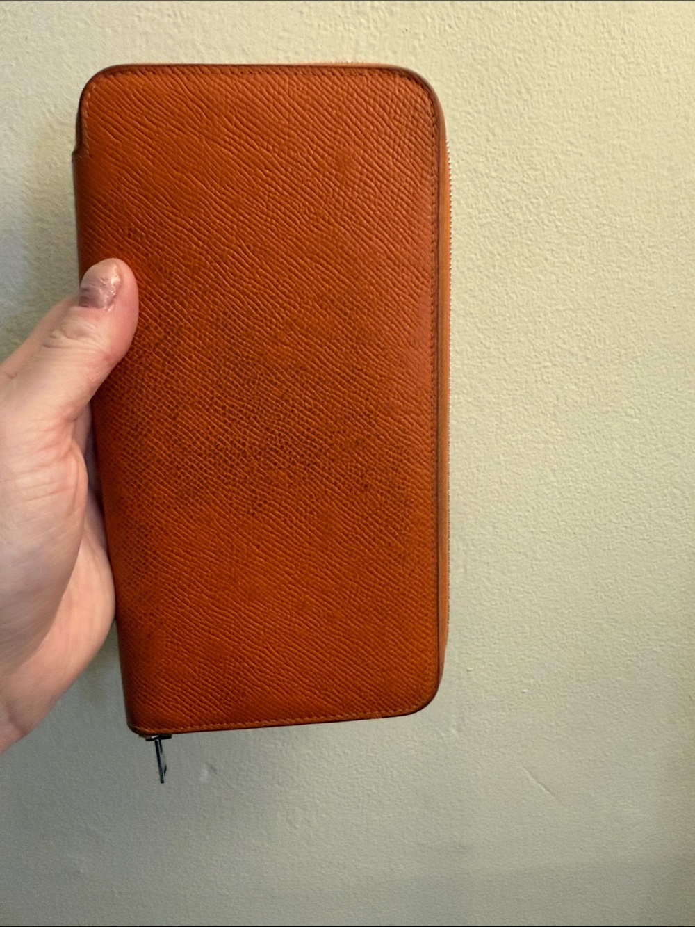 Hermes Zip-Around Leather Wallet in Cognac Brown